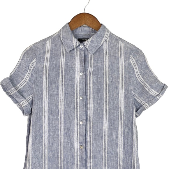 Tahari 100% Linen Short Sleeve Stripe Short Shirt Dress Size XS - Picture 3 of 7